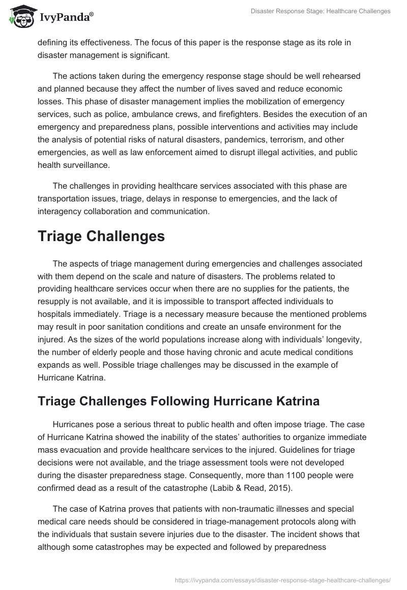 Disaster Response Stage: Healthcare Challenges. Page 2