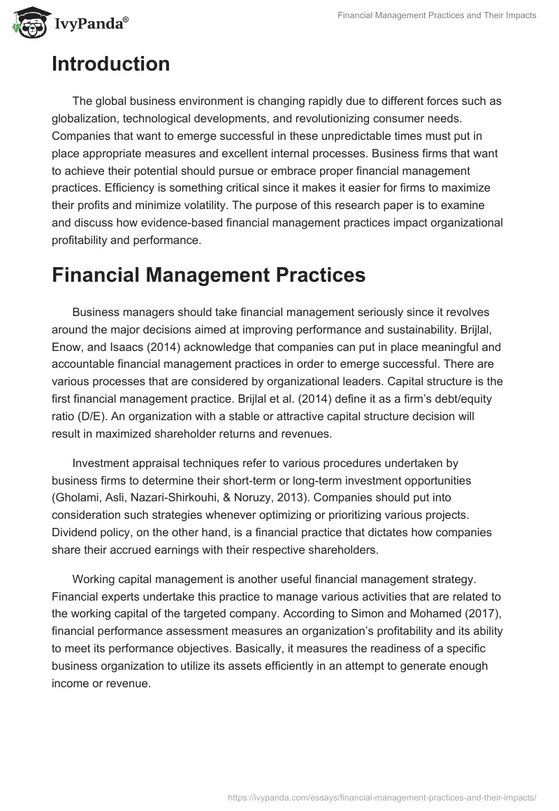 Financial Management Practices and Their Impacts. Page 2