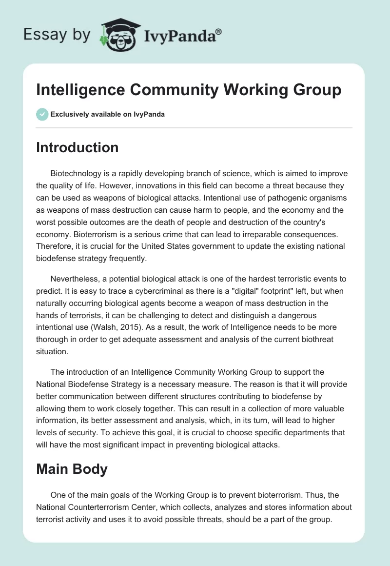 Intelligence Community Working Group. Page 1