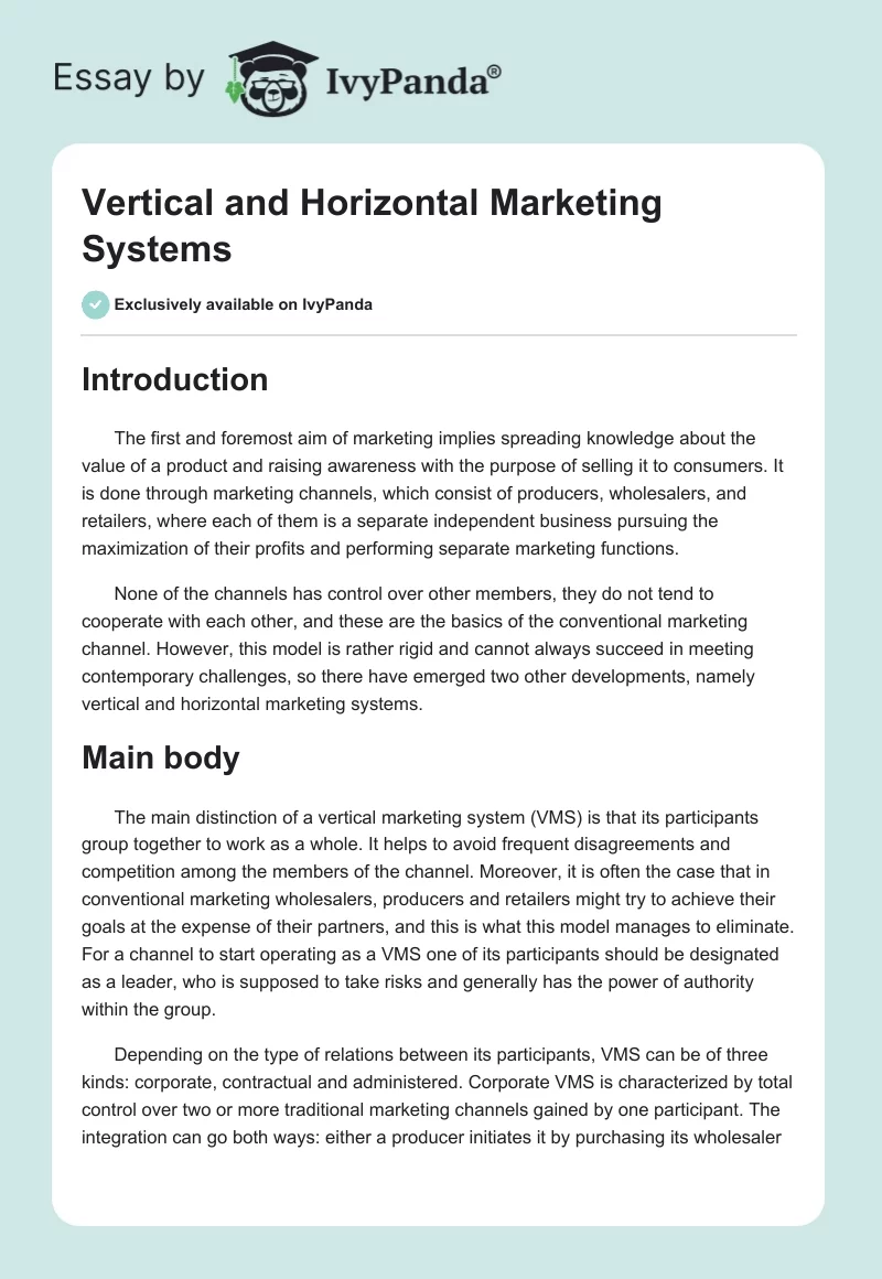 Vertical and Horizontal Marketing Systems. Page 1