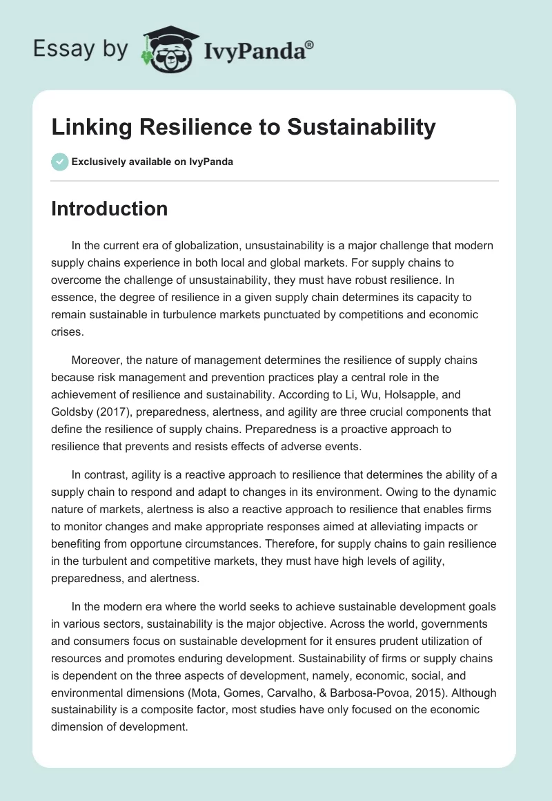 Linking Resilience to Sustainability. Page 1