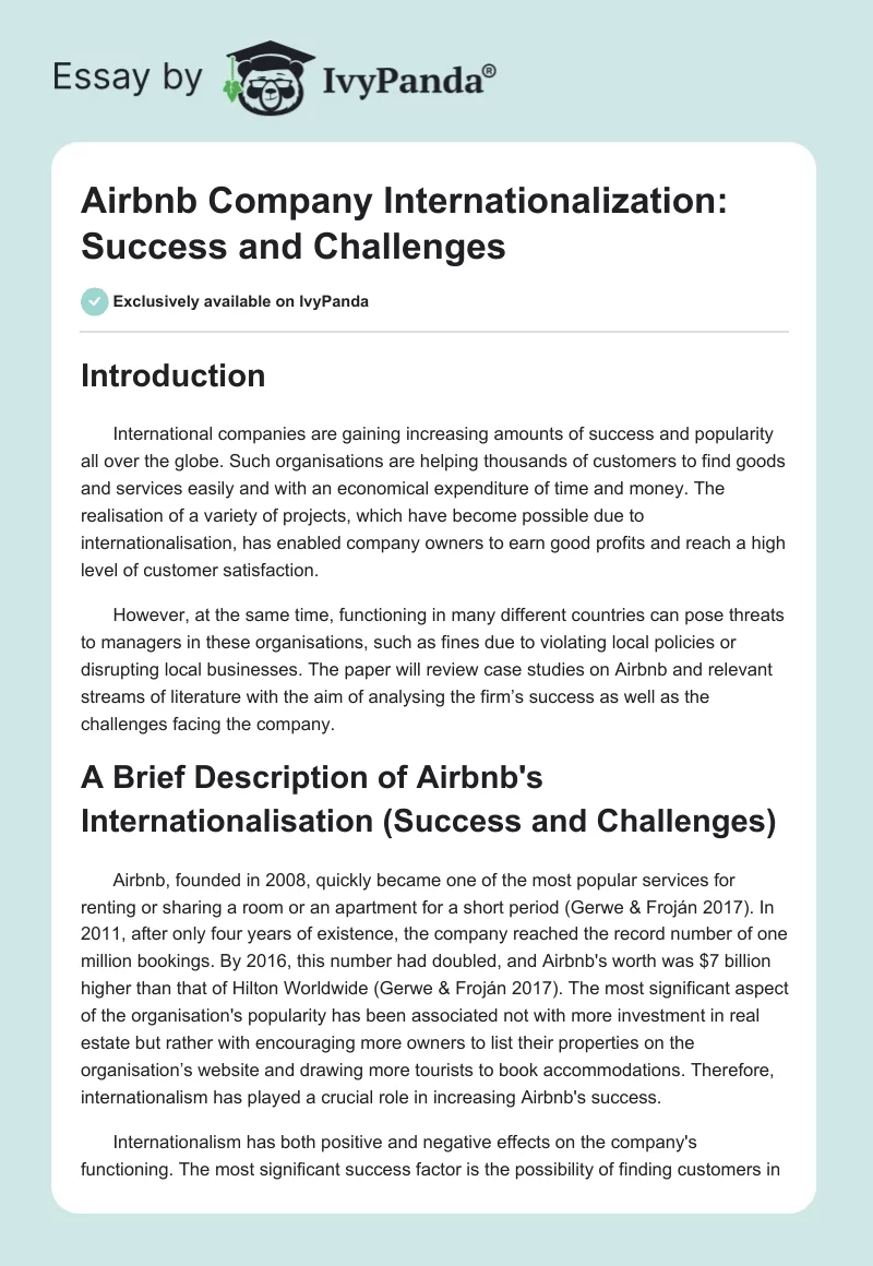 Airbnb Company Internationalization: Success and Challenges. Page 1