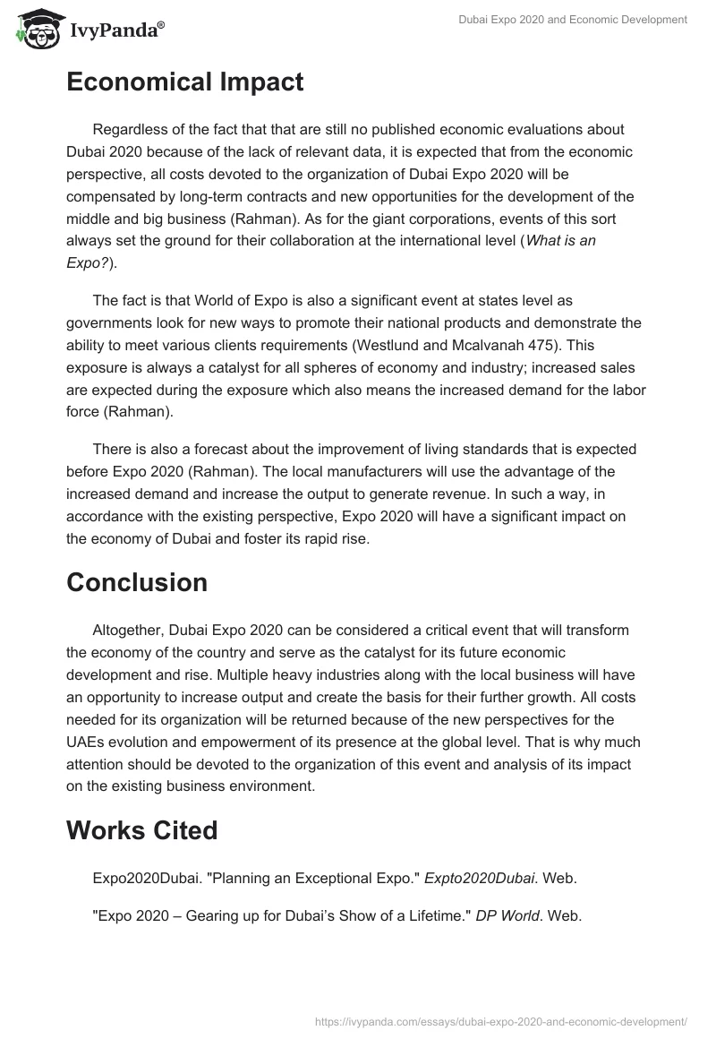 Dubai Expo 2020 and Economic Development. Page 2