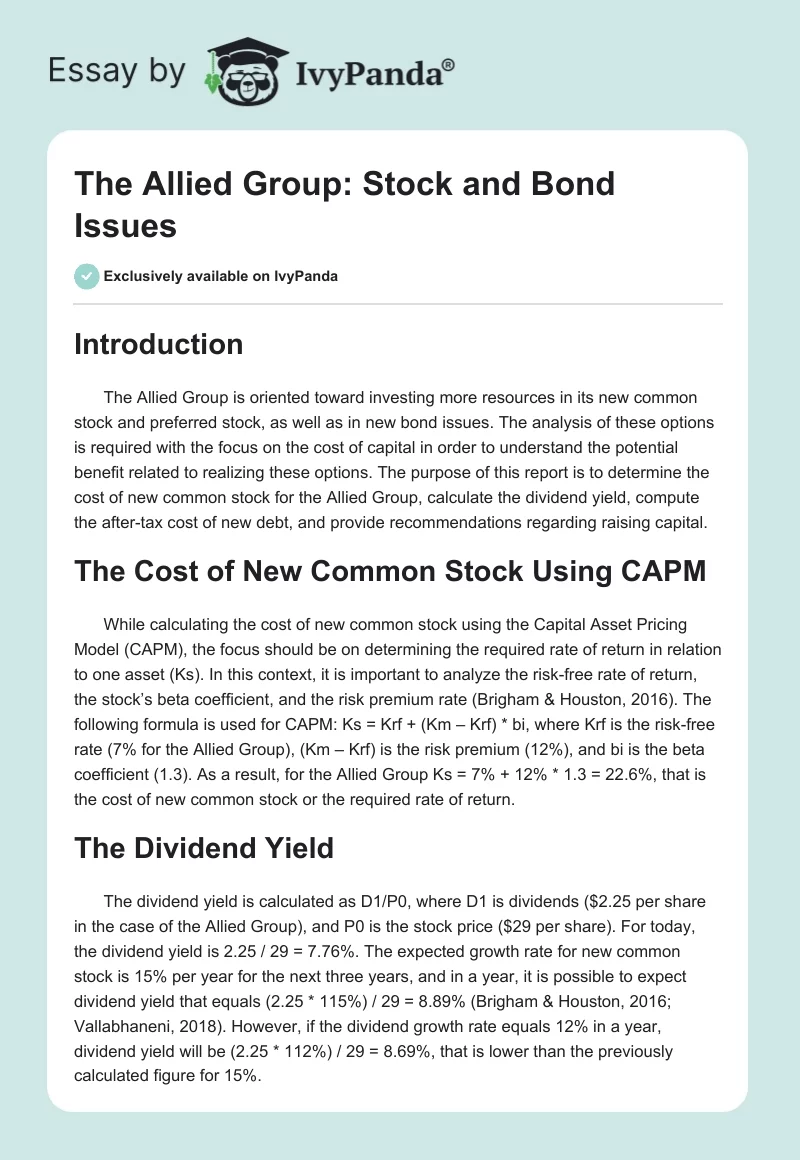 The Allied Group: Stock and Bond Issues. Page 1