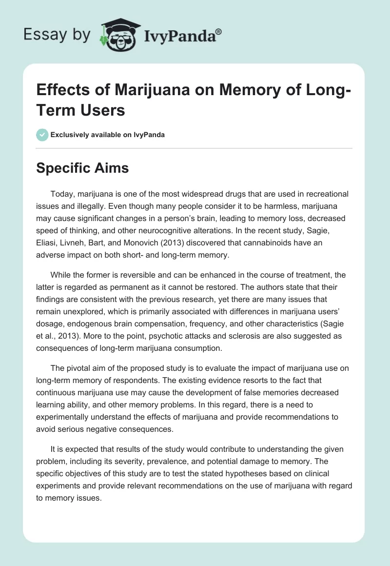 Effects of Marijuana on Memory of Long-Term Users. Page 1