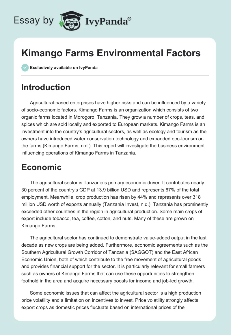 Kimango Farms Environmental Factors. Page 1
