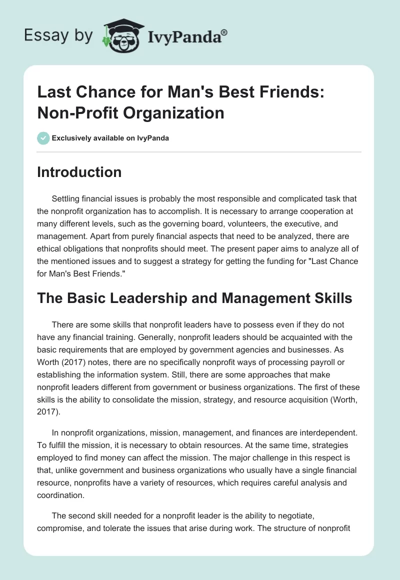 Last Chance for Man's Best Friends: Non-Profit Organization. Page 1