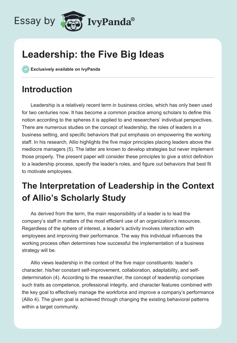 Leadership: the Five Big Ideas. Page 1