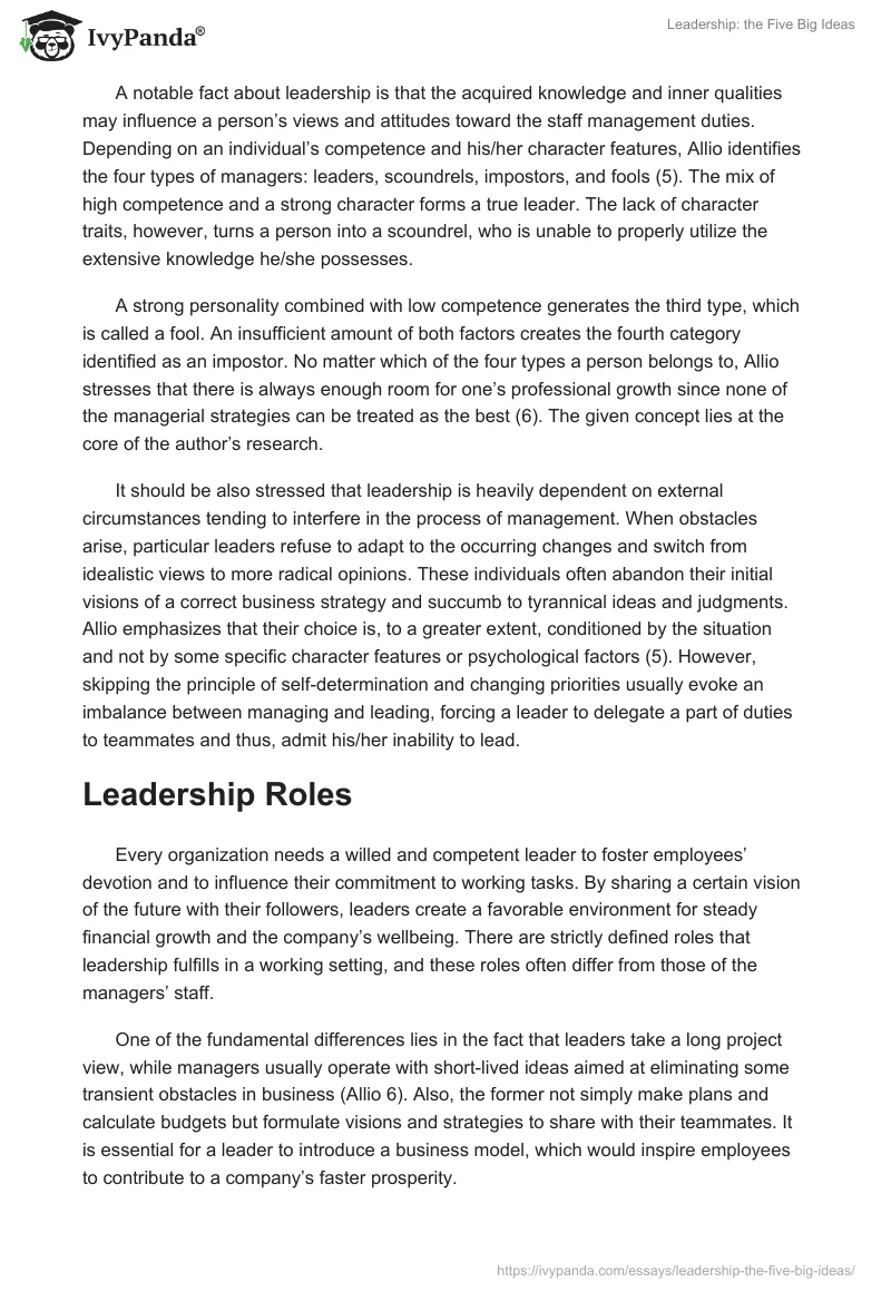 Leadership: the Five Big Ideas. Page 2