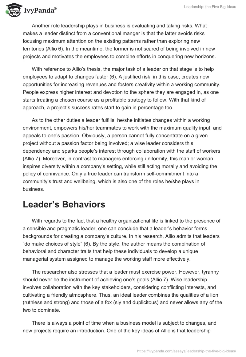Leadership: the Five Big Ideas. Page 3