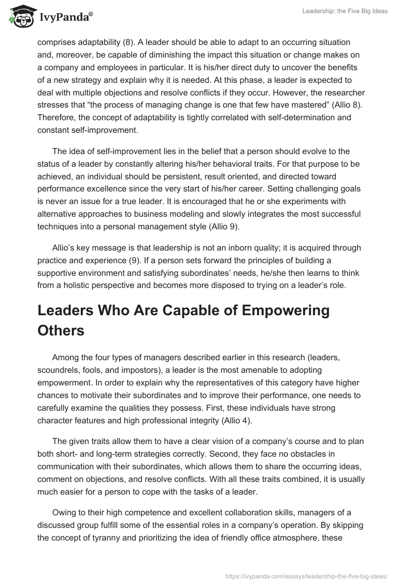 Leadership: the Five Big Ideas. Page 4