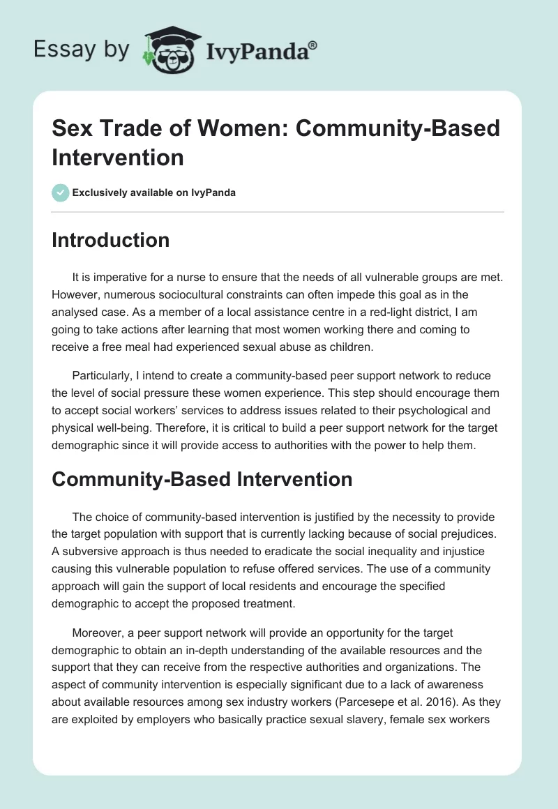 Sex Trade of Women: Community-Based Intervention. Page 1