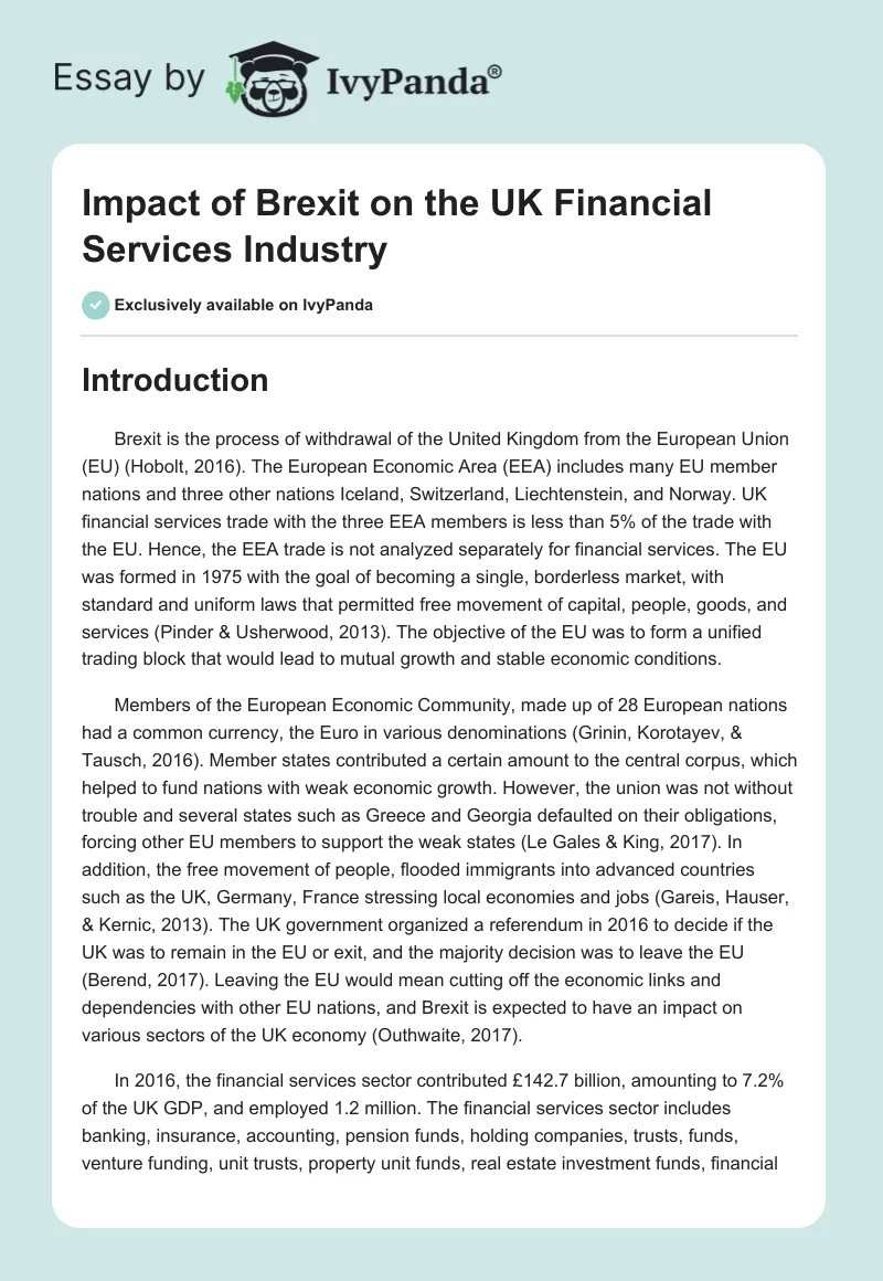 Impact of Brexit on the UK Financial Services Industry. Page 1