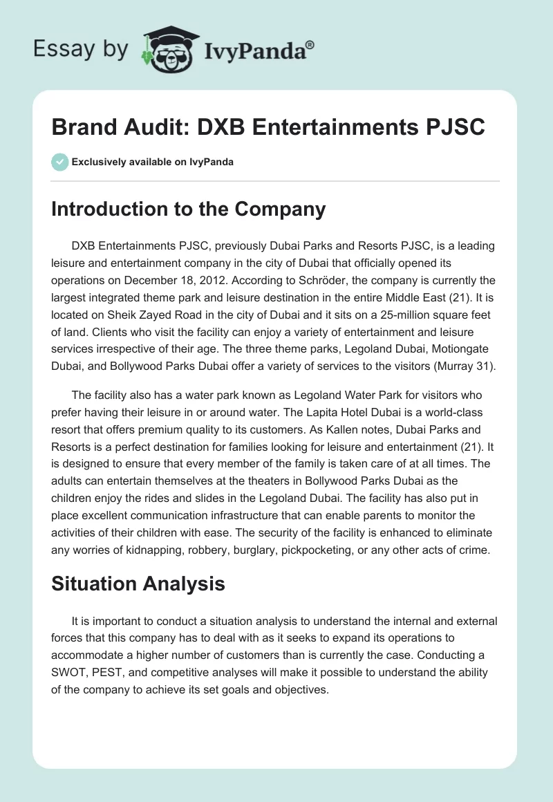Brand Audit: DXB Entertainments PJSC. Page 1