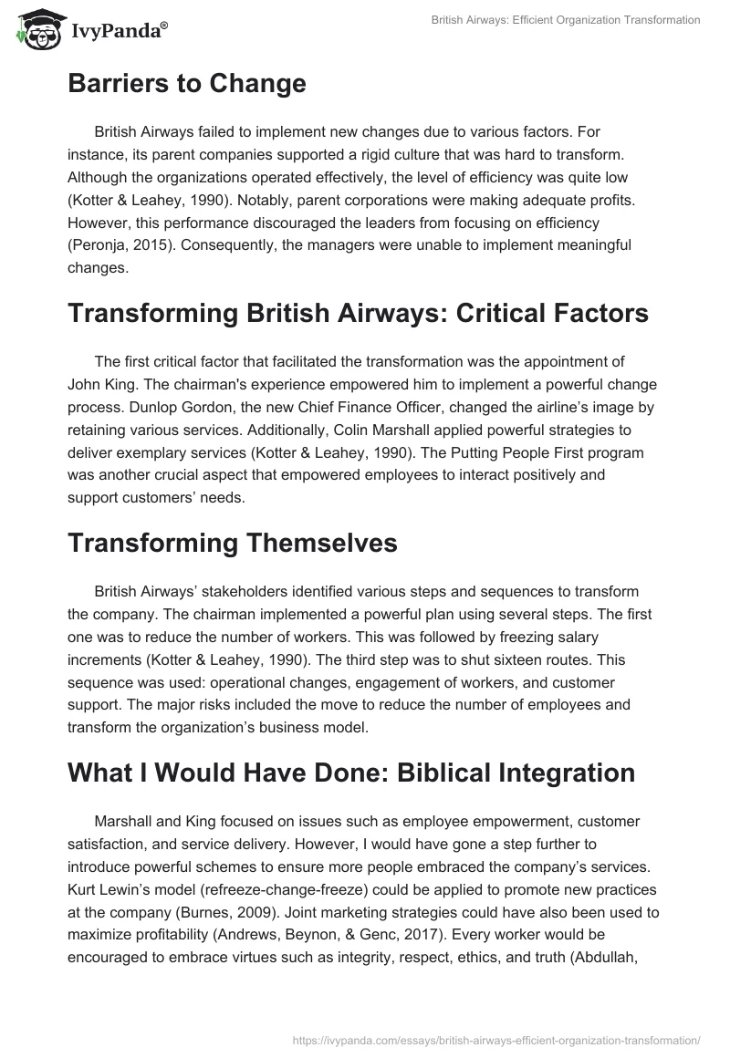 British Airways: Efficient Organization Transformation. Page 2