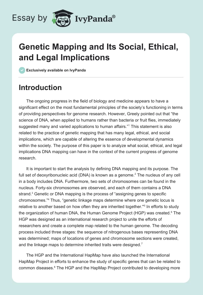 Genetic Mapping and Its Social, Ethical, and Legal Implications. Page 1