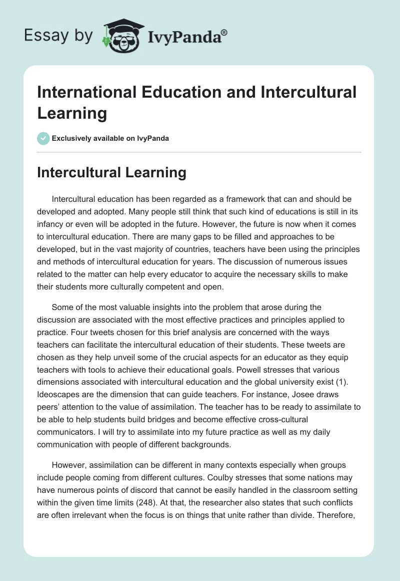 International Education and Intercultural Learning. Page 1