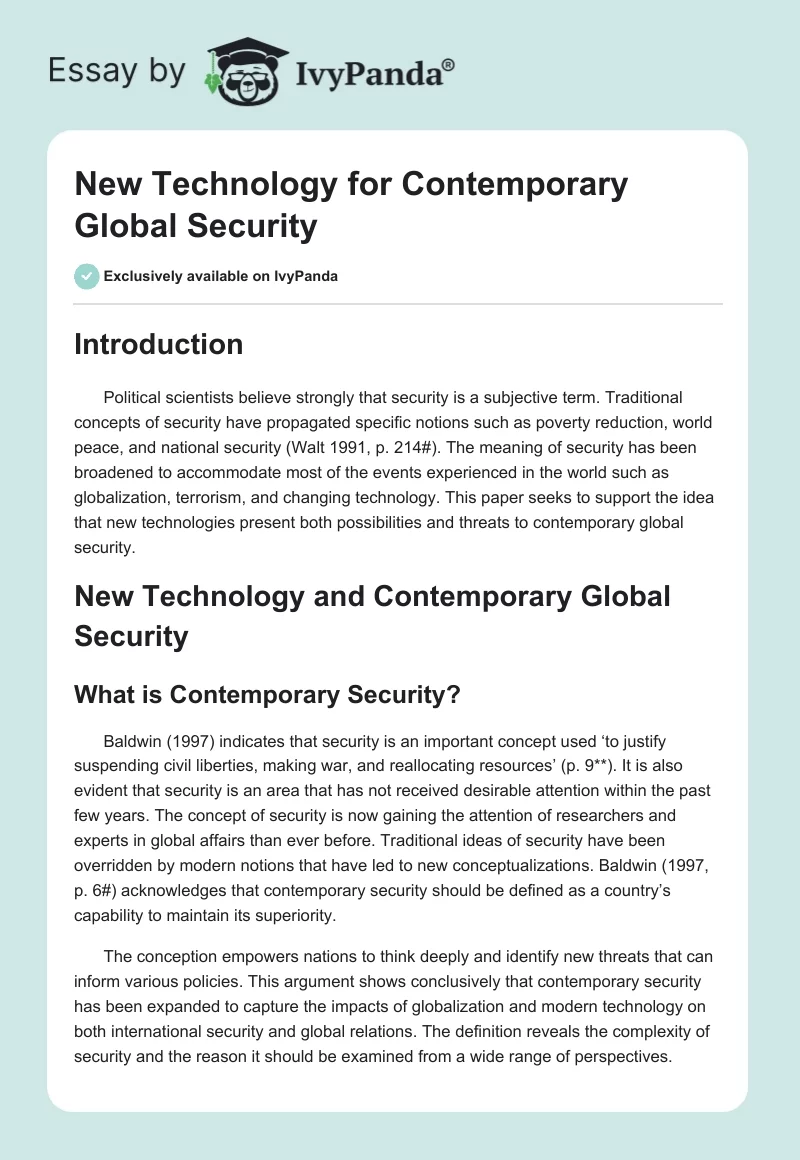 New Technology for Contemporary Global Security. Page 1