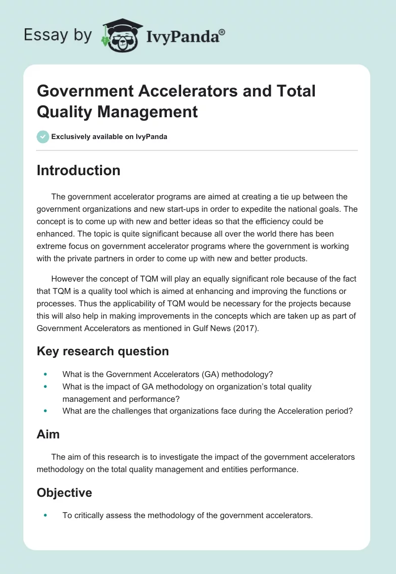 Government Accelerators and Total Quality Management. Page 1