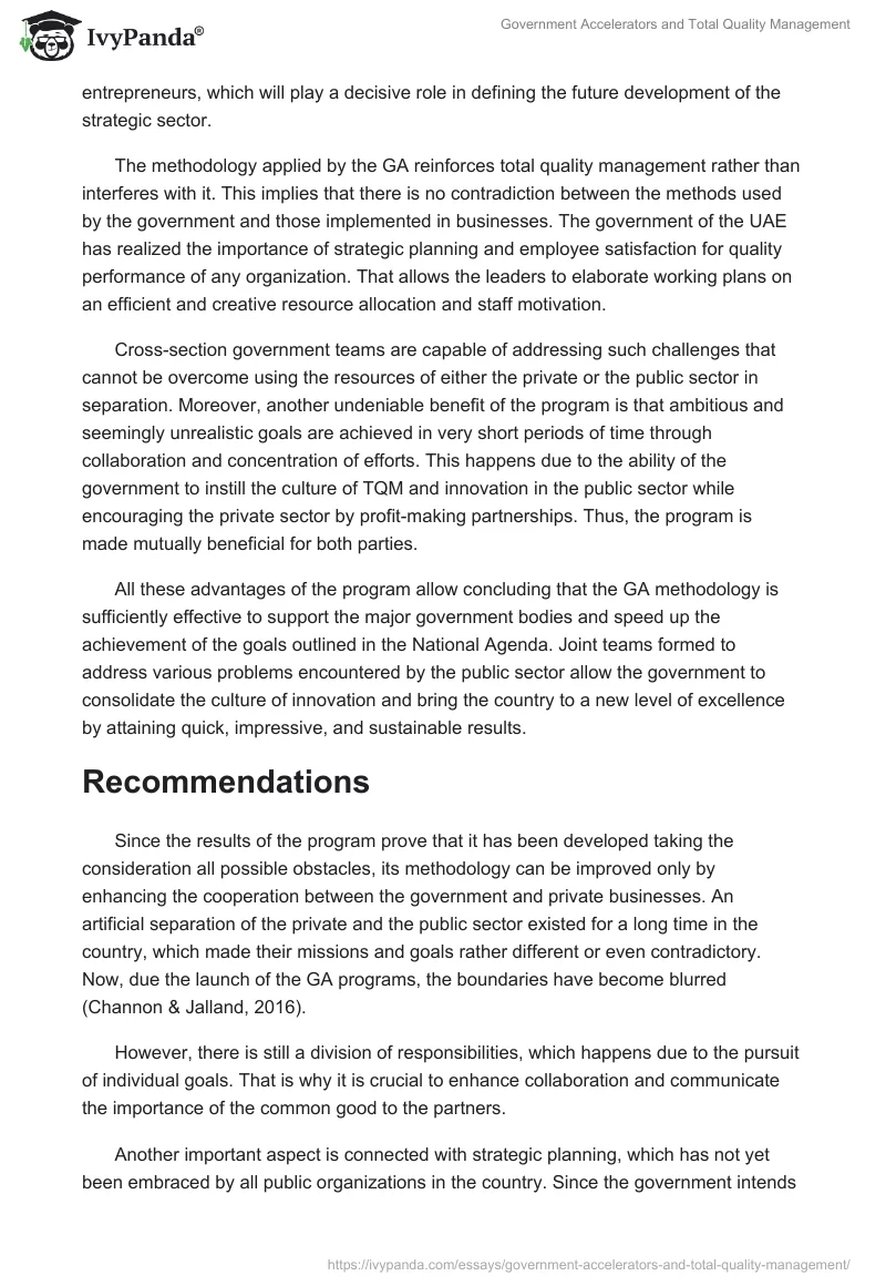 Government Accelerators and Total Quality Management. Page 4