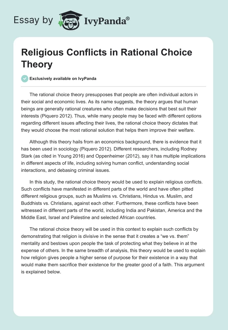 Religious Conflicts in Rational Choice Theory. Page 1