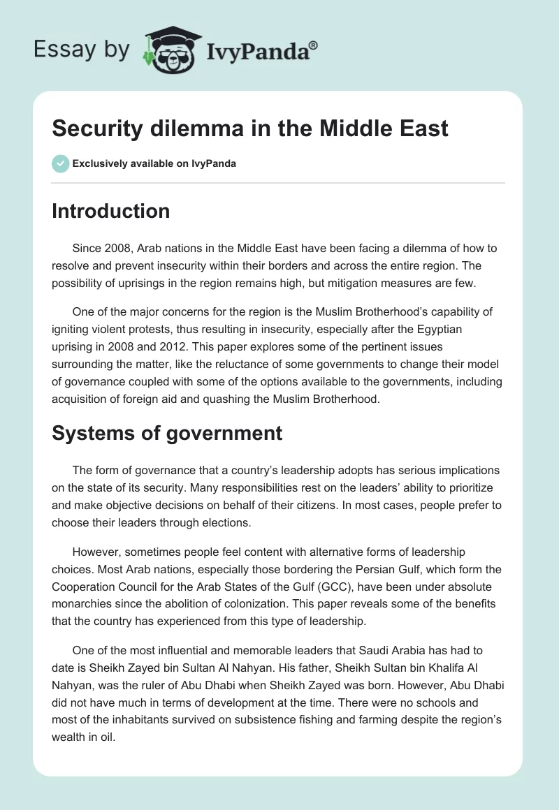Security dilemma in the Middle East. Page 1