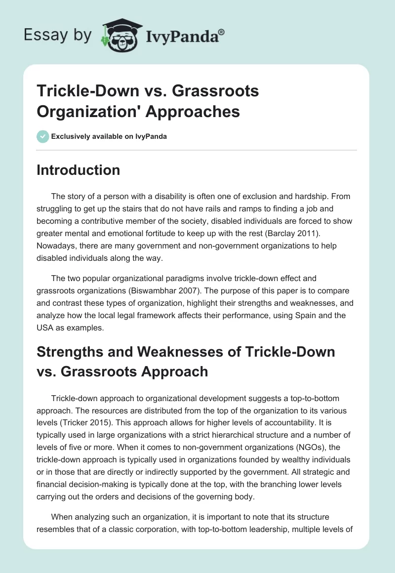 Trickle-Down vs. Grassroots Organization' Approaches. Page 1