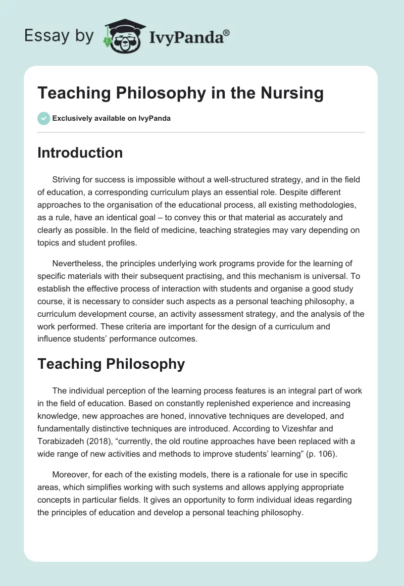 Teaching Philosophy in the Nursing. Page 1