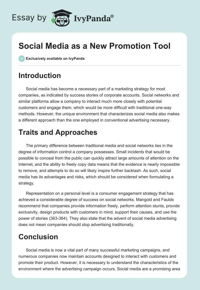 Social Media as a New Promotion Tool. Page 1