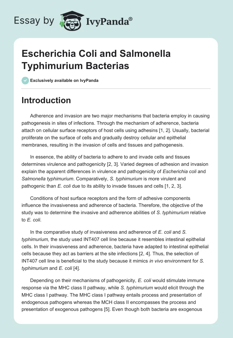 Escherichia Coli and Salmonella Typhimurium Bacterias. Page 1