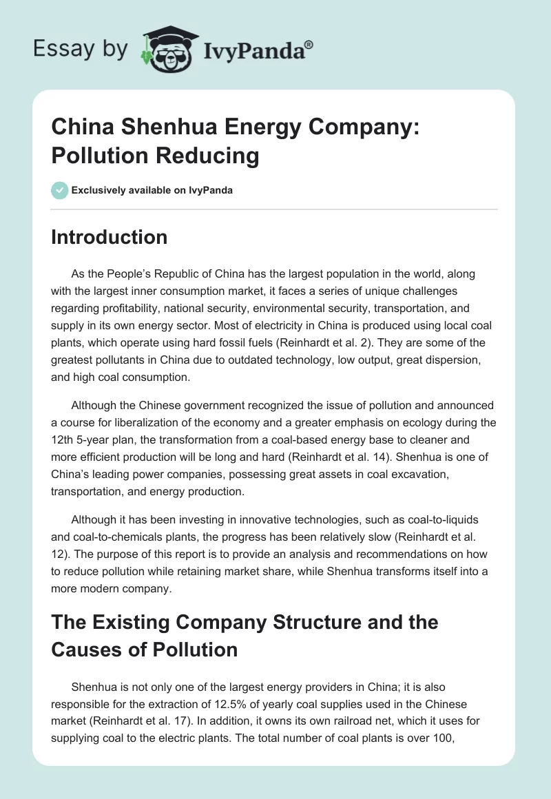 China Shenhua Energy Company: Pollution Reducing. Page 1