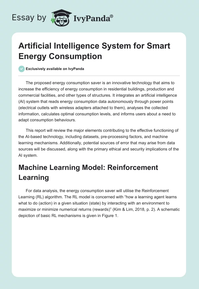 Artificial Intelligence System for Smart Energy Consumption. Page 1