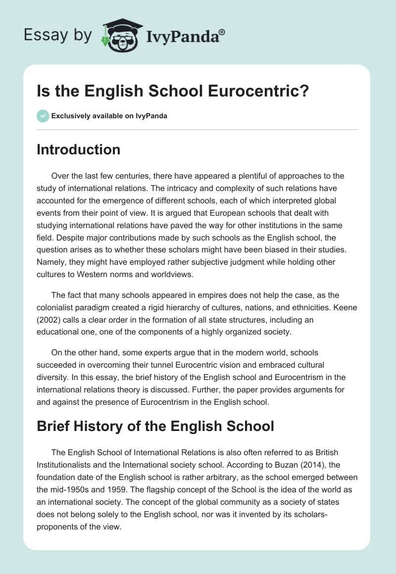 Is the English School Eurocentric?. Page 1