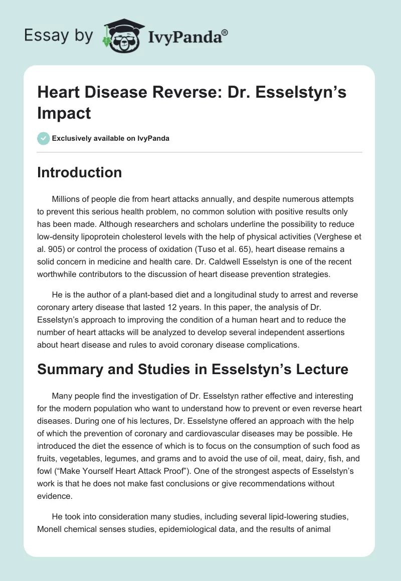 Heart Disease Reverse: Dr. Esselstyn’s Impact. Page 1