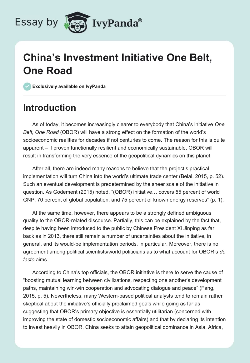 China’s Investment Initiative "One Belt, One Road". Page 1