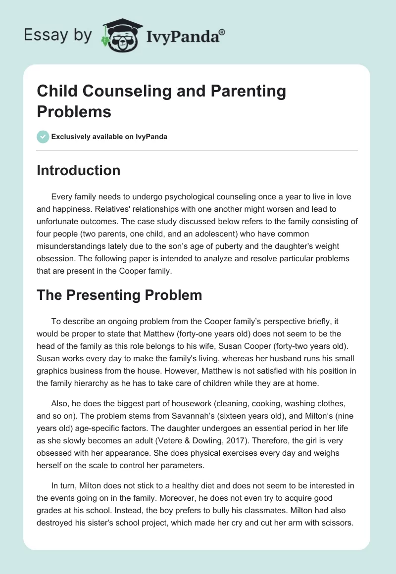 Child Counseling and Parenting Problems. Page 1