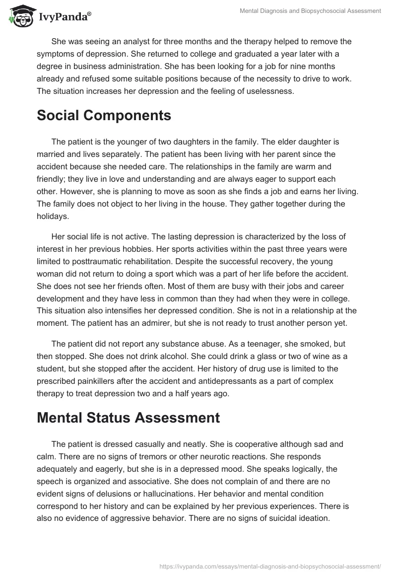 Mental Diagnosis and Biopsychosocial Assessment. Page 2