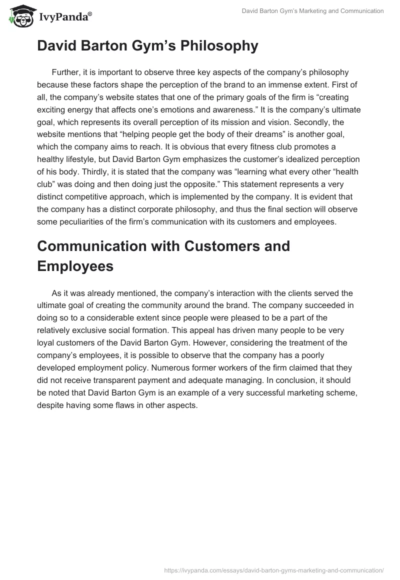 David Barton Gym’s Marketing and Communication. Page 2