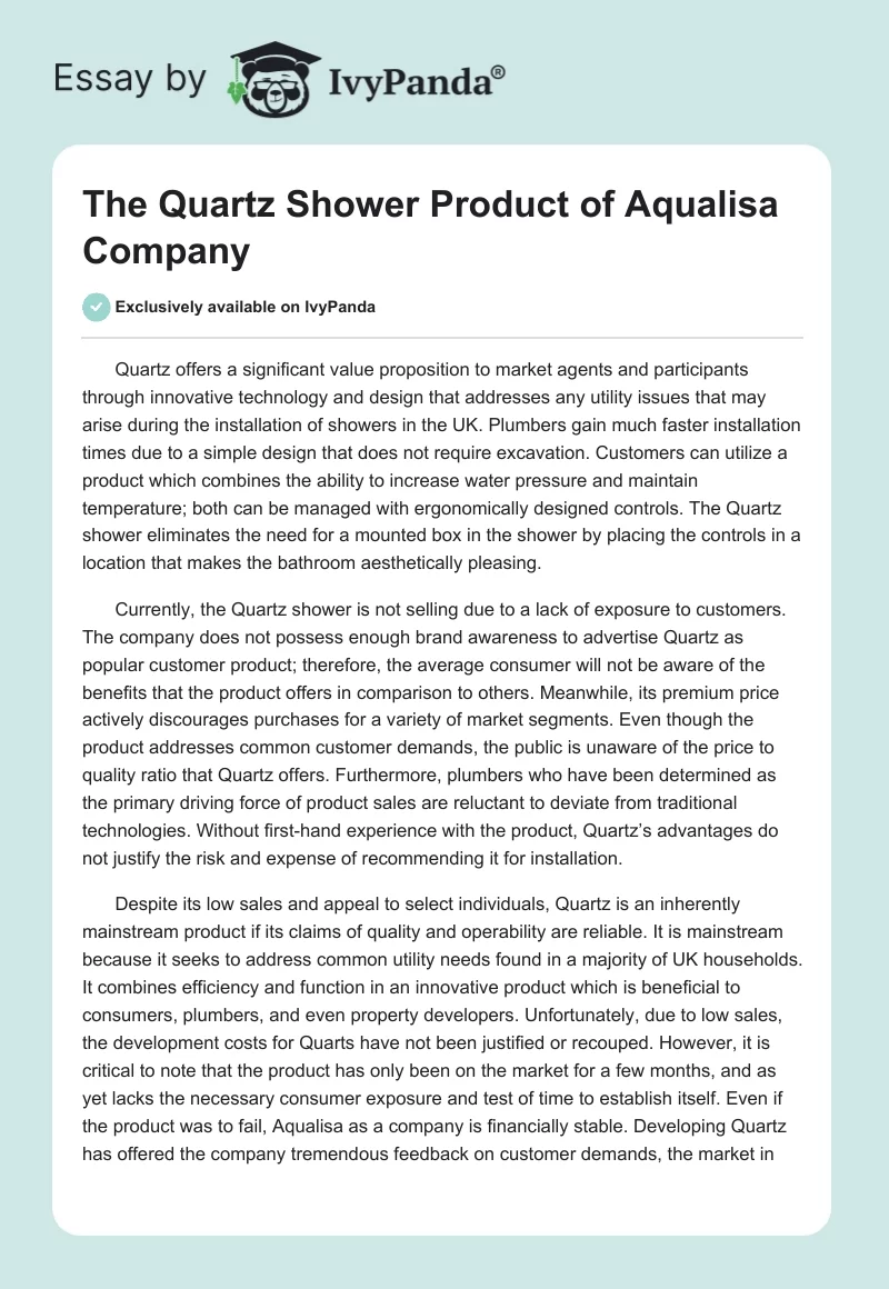 The Quartz Shower Product of Aqualisa Company. Page 1