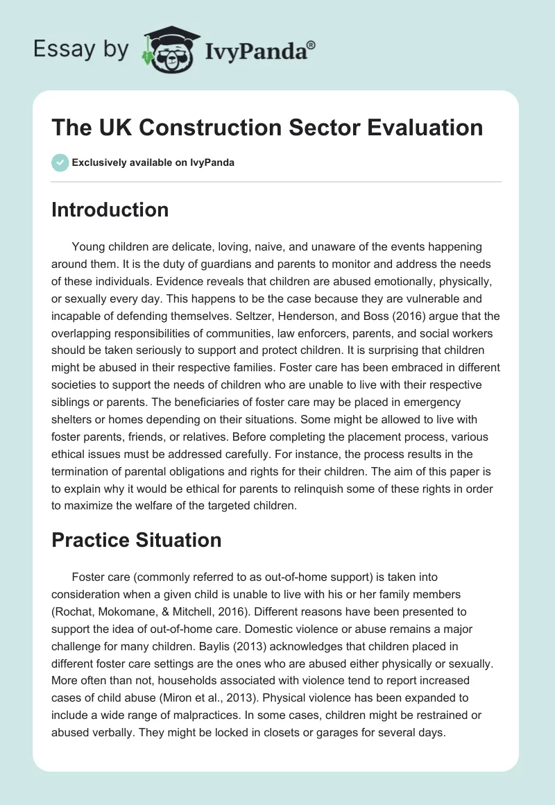 The UK Construction Sector Evaluation. Page 1