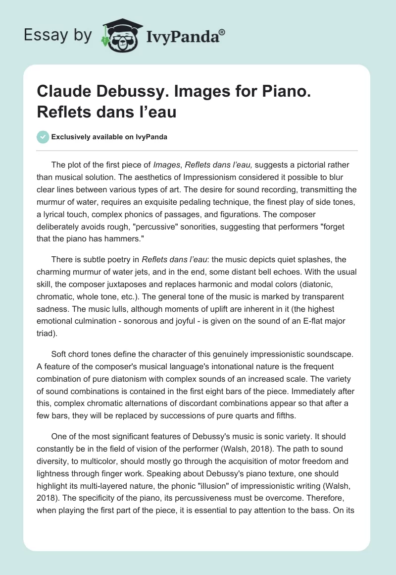 Claude Debussy. Images for Piano. Reflets dans l’eau. Page 1