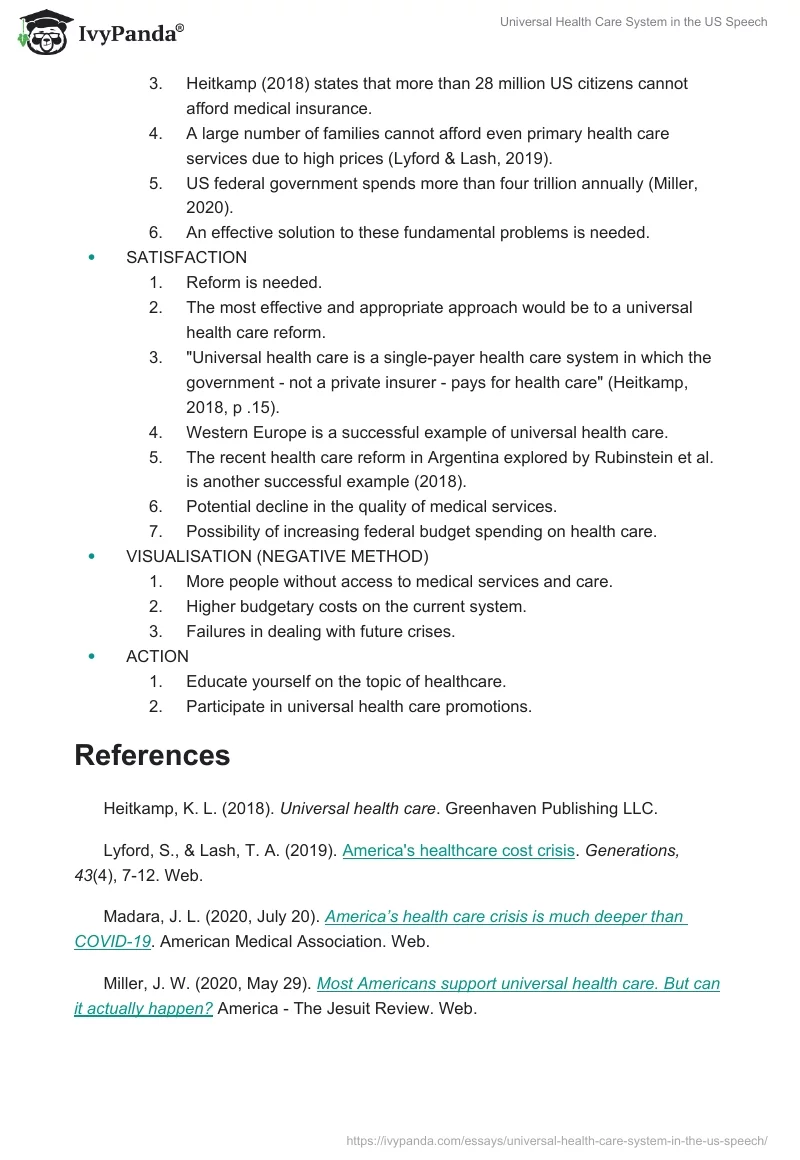 Universal Health Care System in the US Speech. Page 3