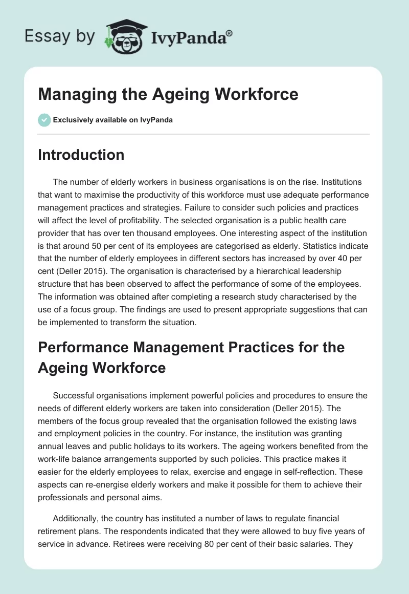 Managing the Ageing Workforce. Page 1