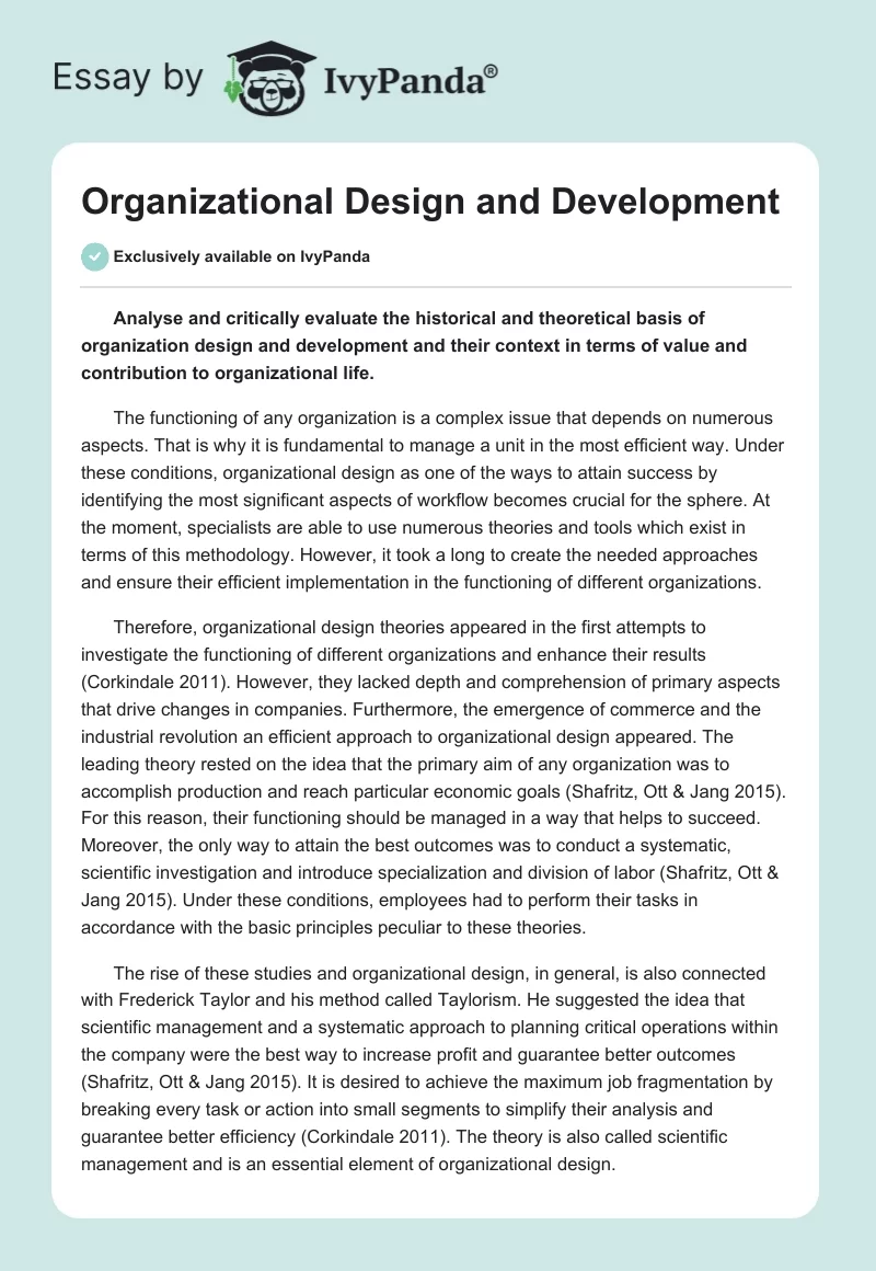 Organizational Design and Development. Page 1