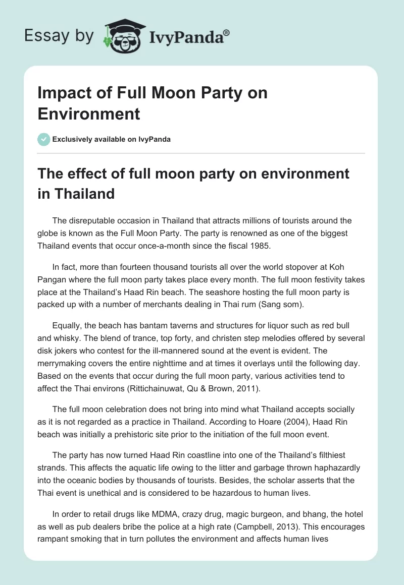 Impact of Full Moon Party on Environment. Page 1
