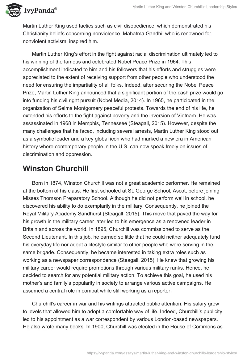 Martin Luther King and Winston Churchill’s Leadership Styles. Page 2