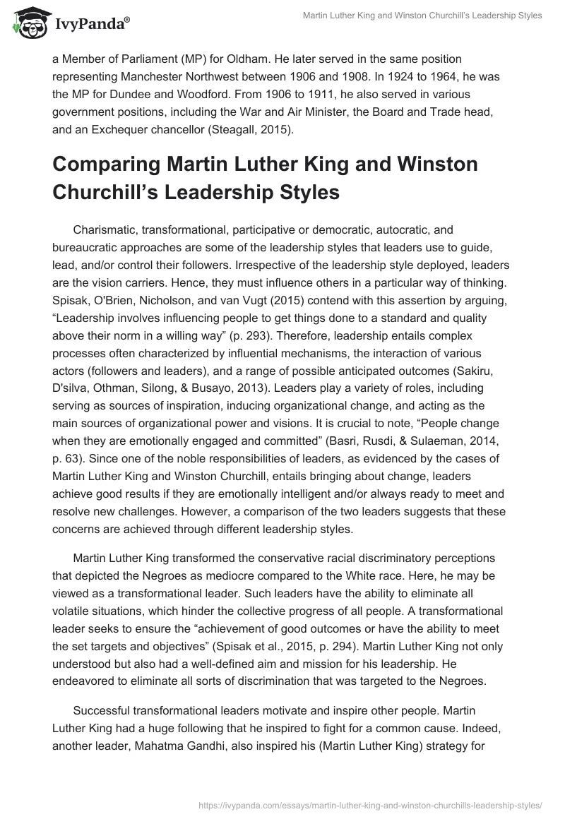 Martin Luther King and Winston Churchill’s Leadership Styles. Page 3