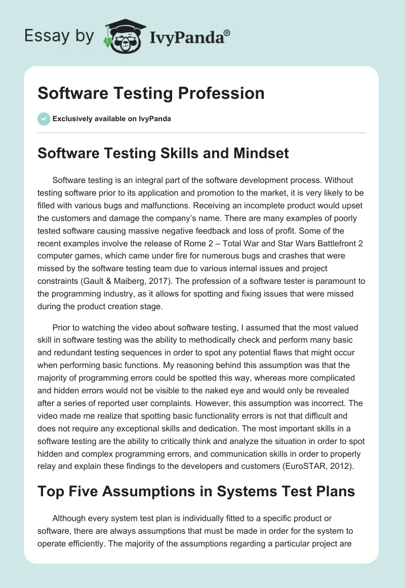Software Testing Profession. Page 1