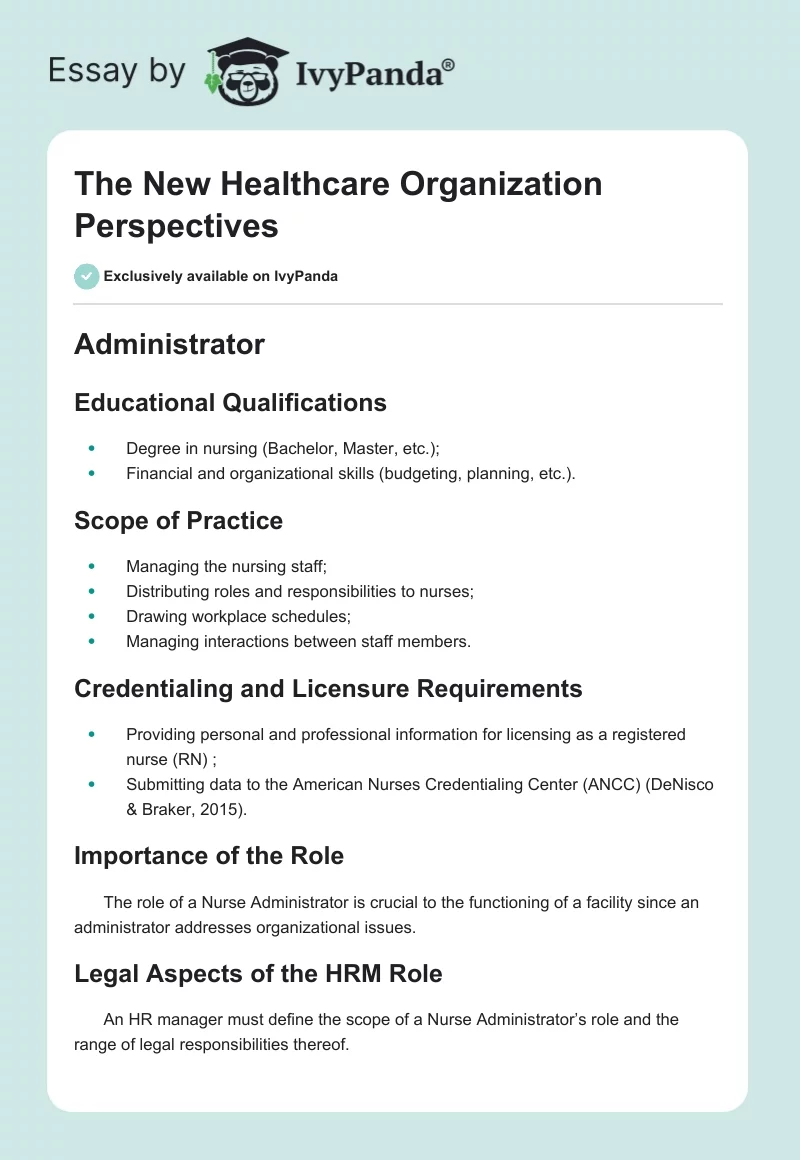 The New Healthcare Organization Perspectives. Page 1