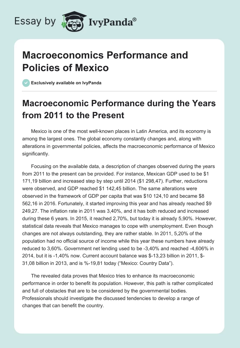 Macroeconomics Performance and Policies of Mexico. Page 1